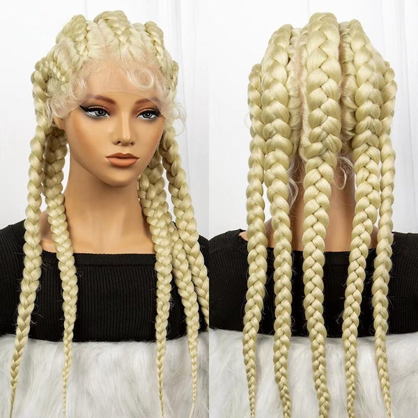 Blonde 613 Synthetic Lace Frontal Cornrow Braided Wigs 24 Inches Knotless With Baby Hair