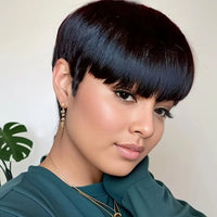 Short Pixie Cut Wig Brazilian Human Hair Machine Made Wigs With Bangs For Women