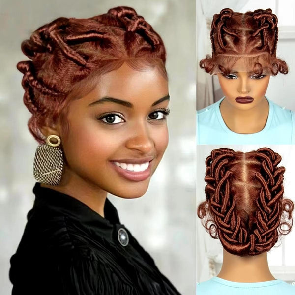 Synthetic Full Lace Handmade Afro Braided Wigs Lightweight Bantu Knotless Braids Wig with Baby Hair