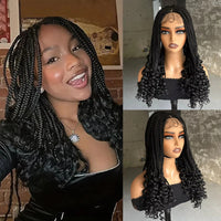 Synthetic Box Braided Wigs 4x4 Lace Closure Wigs Curly Ends with Baby Hair