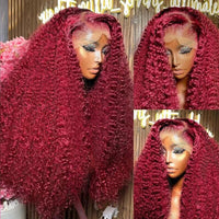 30" Wine Red Curly Wavy HD Lace Human Hair Wig for Women - Image 2