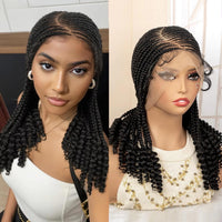 Full Lace Braided Wig with Curly Ends Synthetic Afro Knotless Cornrow Braided Wig