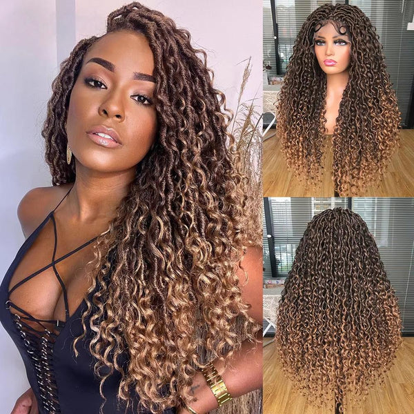 Goddess Faux Locs Braided Wigs Full Lace Curly Synthetic Wig with Baby Hair