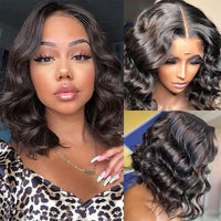 Brazilian Body Wave Bob Wig Human Hair Short Bob Wig For Women Pre Plucked With Baby Hair 13x4 Lace Front Wig Natural Color