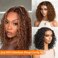 Brown & Mixed Curly Braided HD Lace Human Hair Wig for Women - Image 3