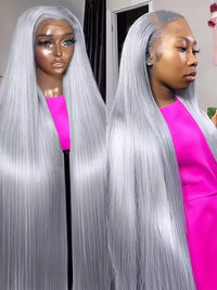 40" Grey Straight HD Lace Human Hair Wig for Women - Image 2