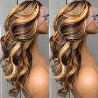 Highlight Wig Ombre Body Wave Lace Front Human Hair Wig Brazilian 30 Inch Water Wavy Wig For Women Honey Blonde Lace Frontal Wig