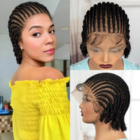 Full Lace Short Cornrow Braided Bob Wigs Synthetic Knotless Handmade Braids Wigs with Baby Hair