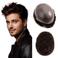 Men's 8x10 Inch PU Toupee - European Human Hair V-Loop Ultra-Thin PU Base Hair Replacement System
