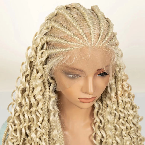 20inch Synthetic Cornrow Braided Wigs Half Braids Half Bohemian Wig 613# Knotless Fashion Wig Sytlish