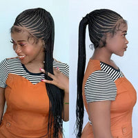 Updo Braided Wigs Synthetic Lightweight Full Lace Wig With Baby Hair 30Inch Knotless Ponytail Cornrow Braids Wig