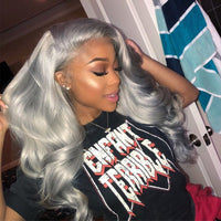 34Inch HD Transparent Lace Frontal Wig Brazilian Body Wave Silver Grey Lace Front Colored Human Hair Wigs For Women