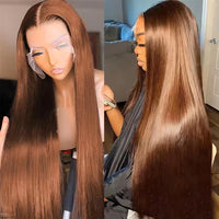 36" Brown Straight HD Lace Human Hair Wig for Women - Image 1
