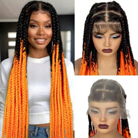 36inch Knotless Box Braided Wigs Synthetic Transparent Full Lace Braids Wig For Women with Baby Hair