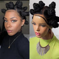 16Inches Bantu Knots Braided Wigs For Women Synthetic Full Lace Wig