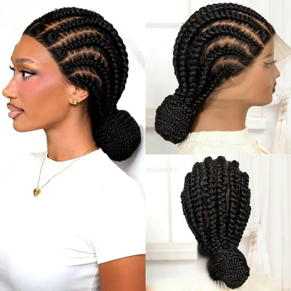 Full Lace Handmade Bantu Braided Wigs Synthetic Cornrow Braided Wigs with Baby Hair