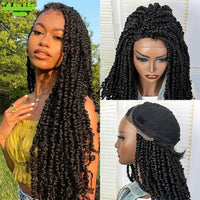 Braided Dreadlock Curly Wig 18 Inches Synthetic Soft Faux Locs Wigs Braiding Crochet Twist Hair Wigs For Black Women