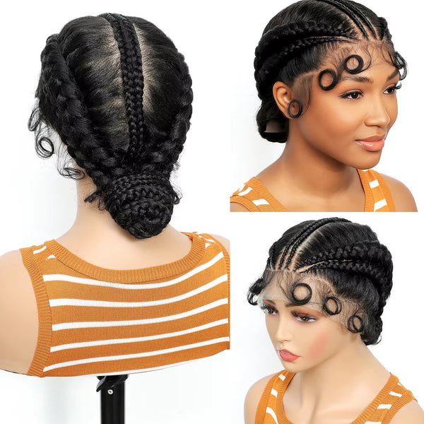 10 Inch Synthetic Full Lace Handmade Knotless Braids Low Ponytail Bun Braids Wigs with Baby Hair