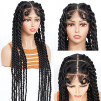 100% Hand-tied 36 Inch Synthetic Transparent Full Lace Twisted Braided Wig
