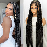 34 inches Synthetic Transparent Full Lace Braided Wigs Knotless Box Braids Wig