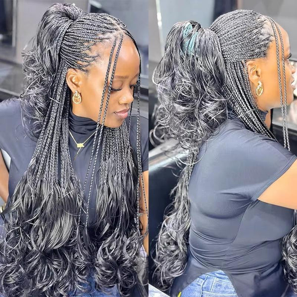 28Inch Synthetic Wigs Knotless Box Braids With Curly End Blonde Full Lace Wig