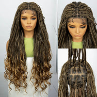 Synthetic Curly Ends Ombre Color Knotless Box Braided Wigs Full Lace Fashion Braids 34 Inches
