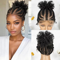 Full Lace Synthetic Cornrow Braided Wigs with Baby Hair Short Afro Curly Knotless Braided Lace Wig