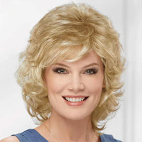 Women Synthetic Hair Wigs Short Curly with Bangs Shoulder Length Blonde Wig