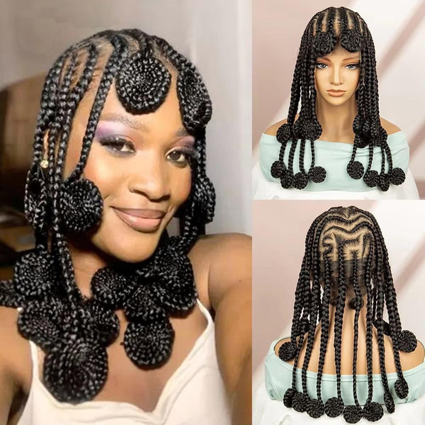 18 Inches Bantu Cornrow Braided Wigs Full Lace Synthetic Knotless Braiding Hair Wigs