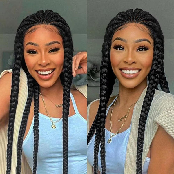 Knotless Braids Wigs Synthetic HD Transparent Full Lace Cornrows Braided Wigs With Baby Hair