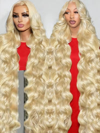 46" Blonde Wavy HD Lace Human Hair Wig for Women - Image 2