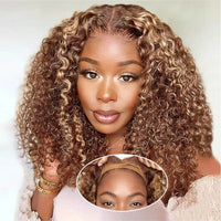 14" Brown & Mixed Curly Wavy HD Lace Human Hair Wig for Women - Image 1