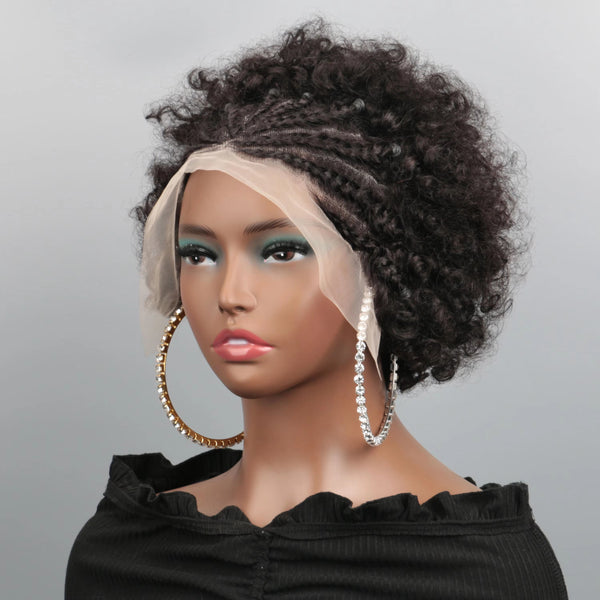 Afro KinkyCurly Human Hair 13x4 Lace Front Pre Braided Braided Wigs