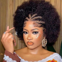 13x4 Lace Frontal Short Afro Kinky Curly Bob Braided Hair Wig 8 Inch Human Hair Wigs PrePlucked Bouncy Curly Wig