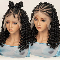 16Inch Synthetic Cornrow Braided Wigs With Baby Hair Deep Wave 13X6 Lace Wigs