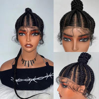 30" Cornrow Braided Wigs Ponytail Synthetic Full Lace Wig Super Lightweight With Baby Hair