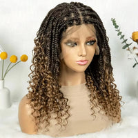 Knotless Box Braided Wigs with Curly Ends Synthetic Full Lace Short Boho Braided Bob Wigs