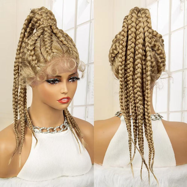 Lace Frontal Synthetic 24 Inches Ponytail Cornrow Braided Wigs with Baby Hair