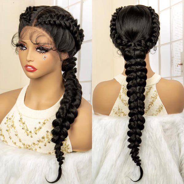 Lace Front 24 Inches Synthetic Fishtail Cornrow Braided Wigs with Baby Hair