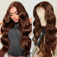 13x6 Chocolate Brown HD Lace Front Human Hair Wigs Body Wave 46 Inch 200%Density Colored Human Hair Wigs For Women