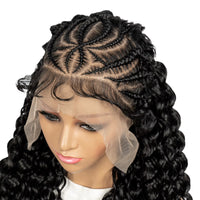 26inch Synthetic Cornrow Braided Wigs 13x6 Transparent Lace Frontal Deep Wave Hair Wigs