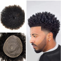 Black Curly Kinky Toupee Human Hair Toupee for Men - Image 1