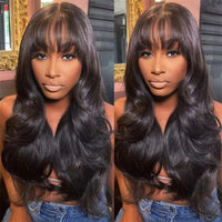 3X1 Middle Part Lace Natural Color Wig 200% Density Body Wave Human Hair Wigs With Bangs For Black Women