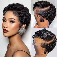 Brazilian Remy Deep Wave Pixie Cut Wig 13x4 Lace Front Pre Plucked Hairline 100% Human Hair Wig For Black Women Daily Wear