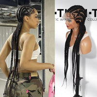 Authentic Glueless Full Lace Cornrow Braided Wig Jumbo Straight Back Feed-In Braids Crisscross Heart Design 1B 36" BW Unit6