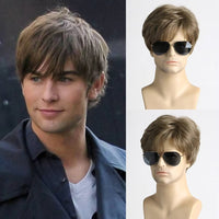 Synthetic Short Brown Wig for Men Daily Wear Cosplay Party Costume Breathable Lightweight