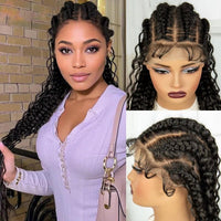 34Inch Cornrow Braided Wigs with Curly ends Synthetic Full Lace Braids Wigs