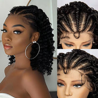 Transparent 13x6 Lace Frontal Cornrow Braided Wig Synthetic Deep Wave Wigs with Baby Hair