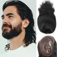 12" Black & Grey Lace Front Human Hair Toupee for Men - Image 1