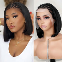 Lace Front Synthetic Short Straight Bob Wigs with Braid 12 Inch Short Cornrow Braided Wigs